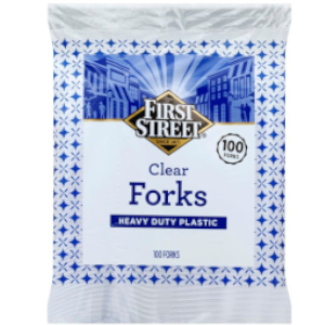 TENEDOR DE PLASTICO TRANSPARENTE FIRTS STREET P/100 PZAS